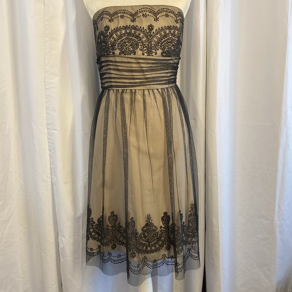 David’s Bridal Black Lace Strapless Tulle Caviar Beading Cocktail Dress Size14